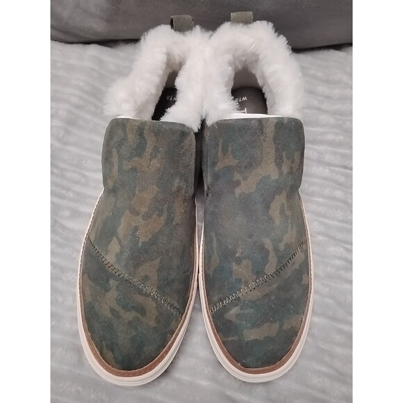 Toms Paxton Slip On Shoe Deep Forest Green Camo Womens Size 7.5 Suede Faux Fur - Picture 4 of 14